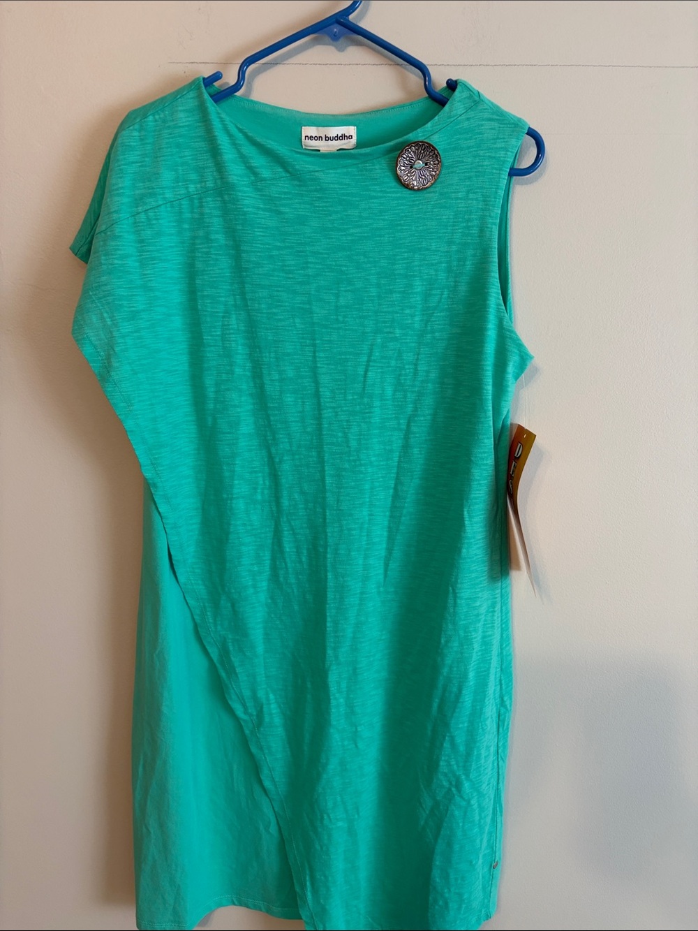 neon buddha Teal Green Sleeveless Tunic dress. Med. NWT. Cotton/spandex. 96/4.